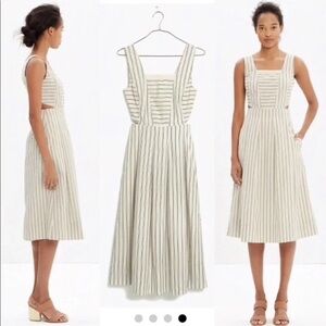 Madewell Cotton Cutout Stripe Sundress Size 2 Cream Black Square Neck Midi